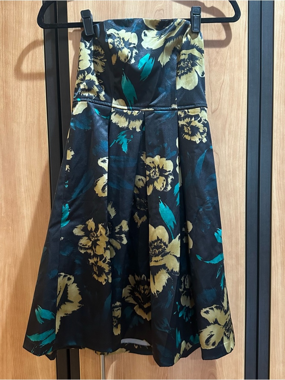 Guess Strapless Black Floral Dress with Yellow and Teal Accents
